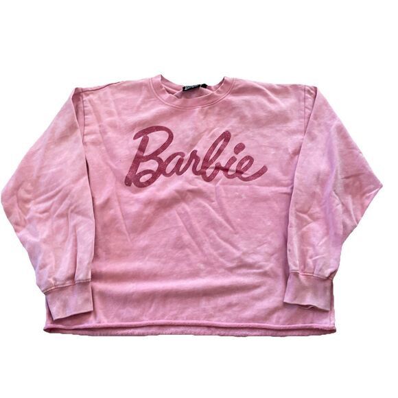 Barbie Tops - Barbie Pullover Sweatshirt Raw Hem Pink Size XL